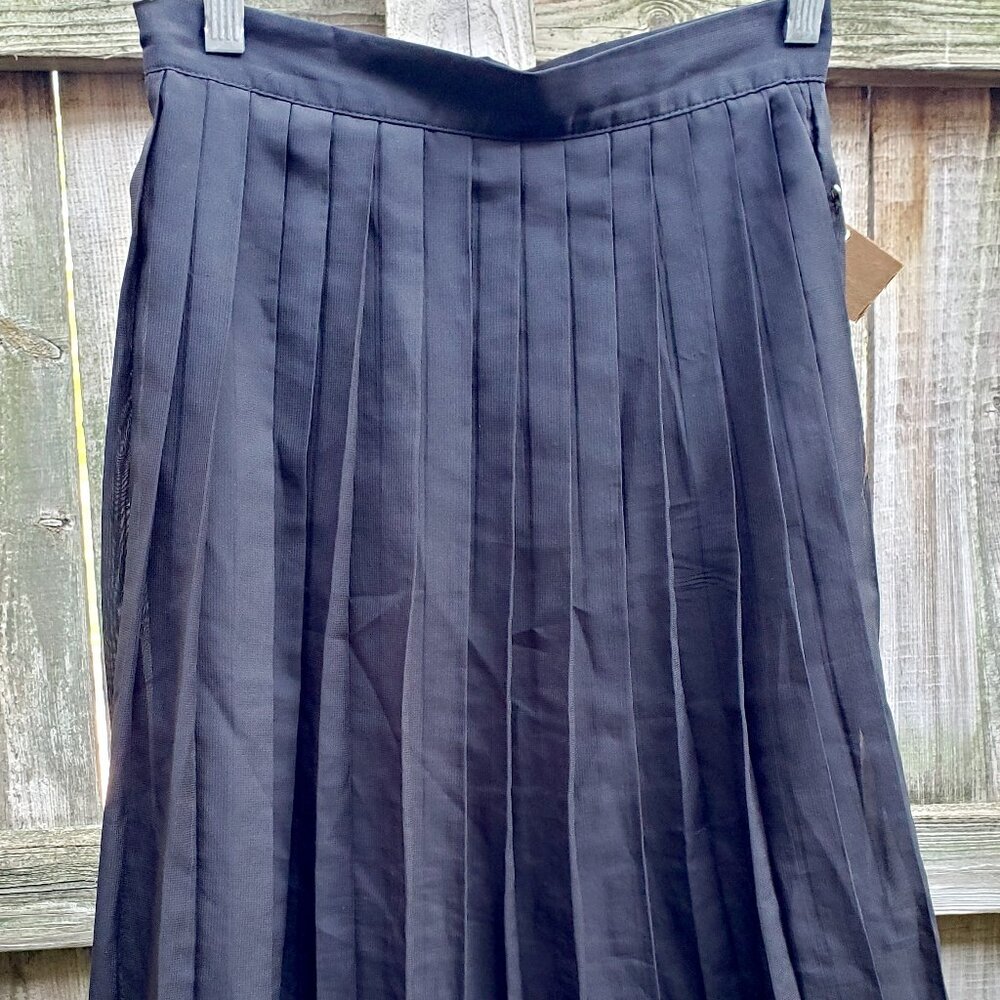 Sheer black pleated midi skirt